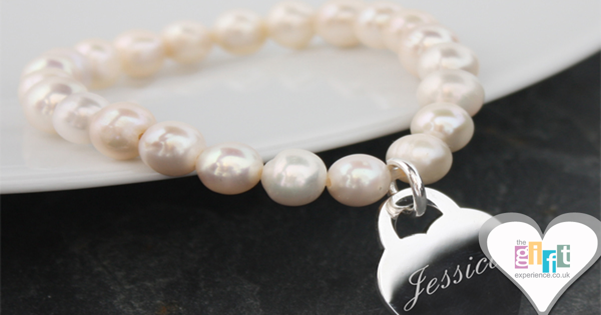 Freshwater Pearl Bracelet With Engraved Silver Plated Heart