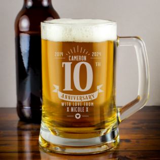 Personalised 10th Anniversary Glass Tankard Product Image