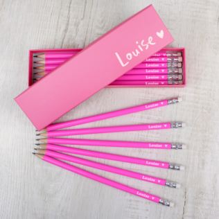 Personalised Heart Box and 12 Pink HB Pencils Product Image