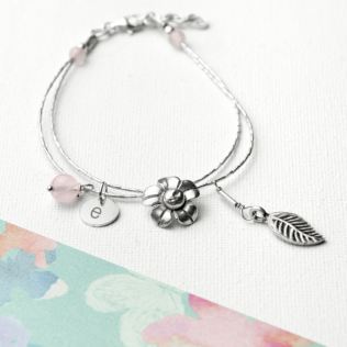 Personalised Forget Me Not Friendship Bracelet With Rose Quartz Stones Product Image