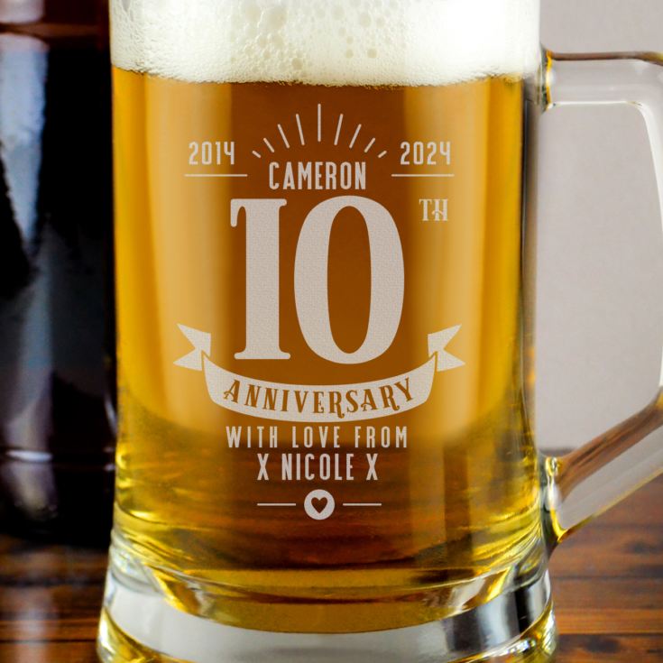 Personalised 10th Anniversary Glass Tankard product image