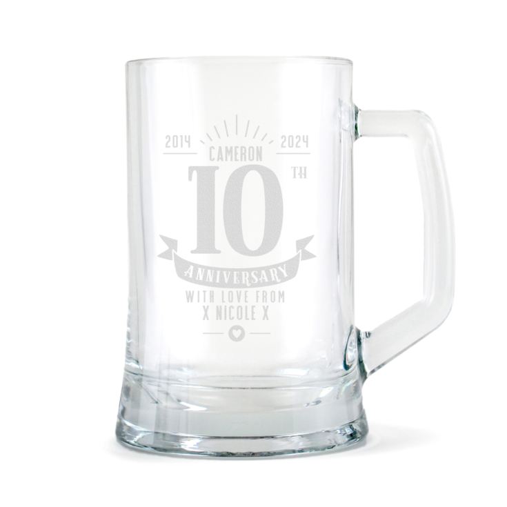 Personalised 10th Anniversary Glass Tankard product image