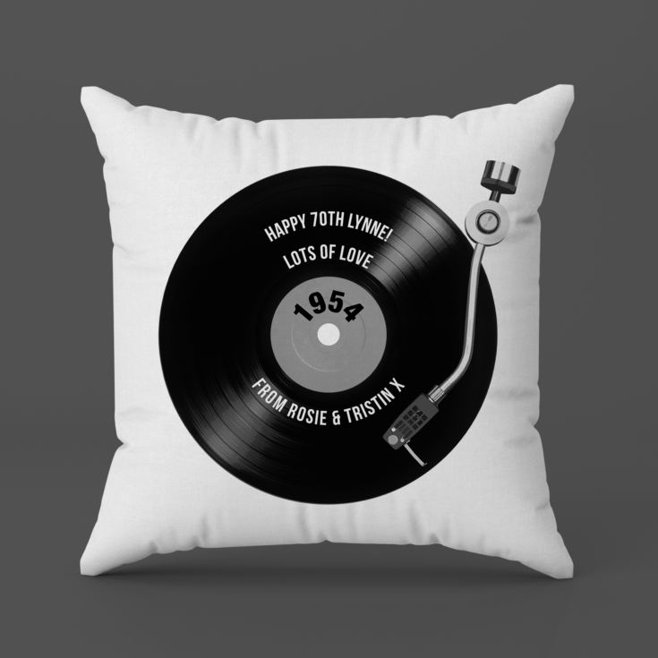 Personalised 70th Birthday Retro Record Cushion product image