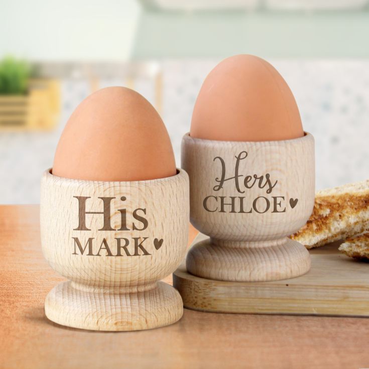 Personalised Couples Wooden Egg Cup Set product image