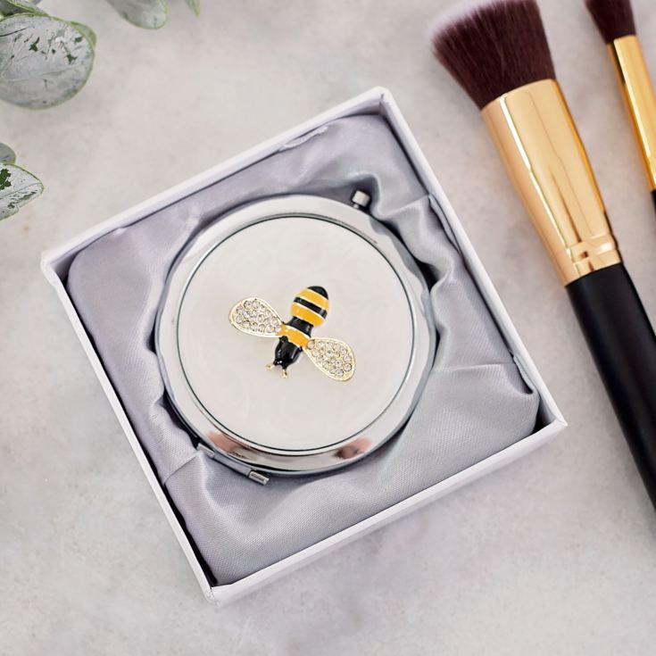 Silver Plated & Crystal Bumble Bee Compact Mirror product image