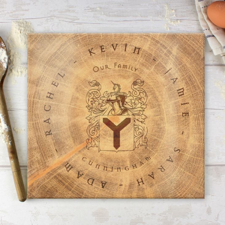Personalised Wood Effect Family Tree Coat of Arms Chopping Board product image