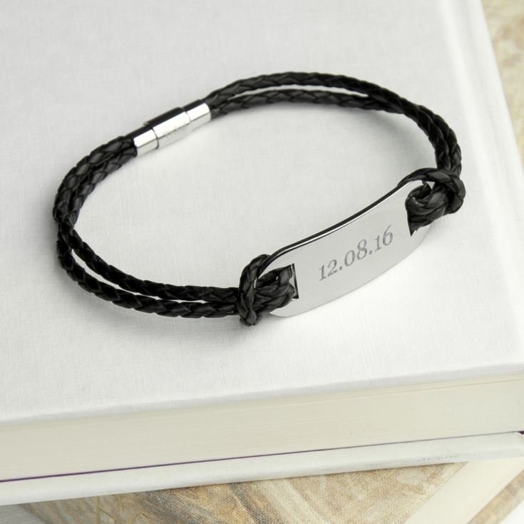 Personalised Men's Statement Leather Bracelet in Black product image