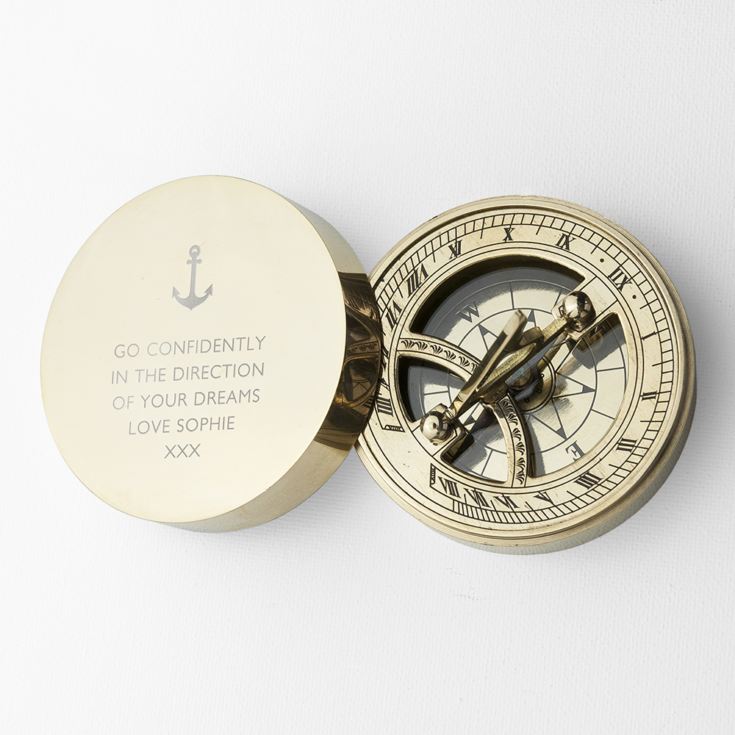 Personalised Engraved Brass Sundial & Nautical Compass product image