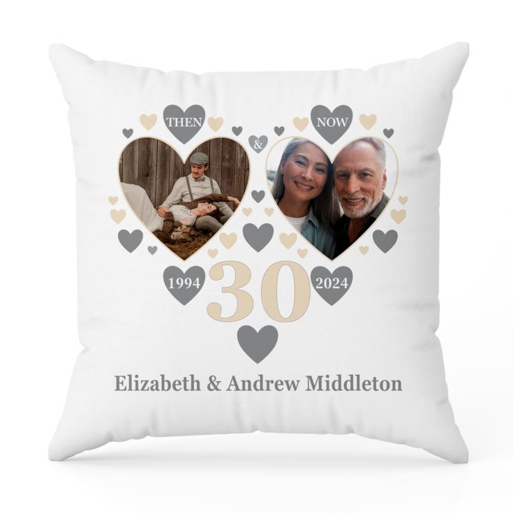 Personalised Then and Now Pearl Anniversary Photo Cushion product image