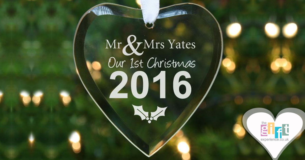 Personalised Our First Christmas Glass Heart tree decoration