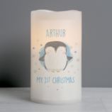 Personalised 1st Christmas Penguin LED Candle