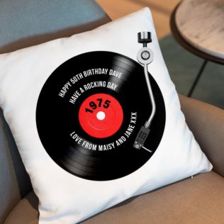 Personalised 50th Birthday Retro Record Cushion Product Image