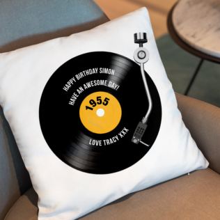 Personalised 70th Birthday Retro Record Cushion Product Image