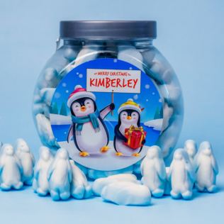 Personalised Christmas Penguin Jelly Sweet Jar Product Image