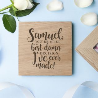 Engraved Valentine's Best Damn Decision Oak Photo Cube Product Image