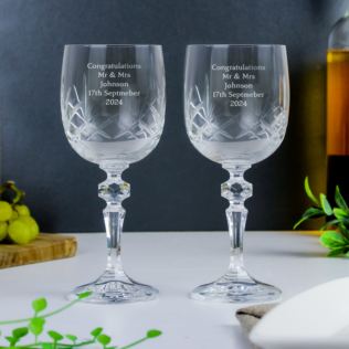 Valentines Day Gift - Engraved Cut Crystal Wine Glasses Product Image