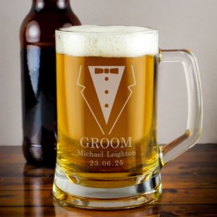 Personalised Groom Suit Glass Tankard Product Image