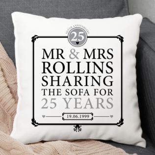 Personalised 25th (Silver) Anniversary Sharing the Sofa Cushion Product Image