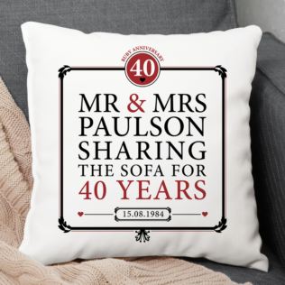 Personalised 40th (Ruby) Anniversary Sharing the Sofa Cushion Product Image