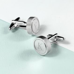 Personalised Round Rhodium Plated Cufflinks Product Image