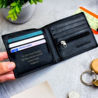 Personalised Free Text Black Leather Wallet Product Image