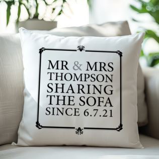 Mr & Mrs Sharing The Sofa Personalised Cushion Product Image