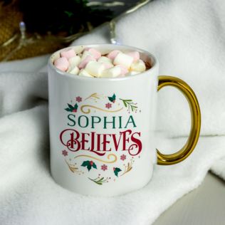 Personalised Believes In Christmas Gold Handled Mug Product Image