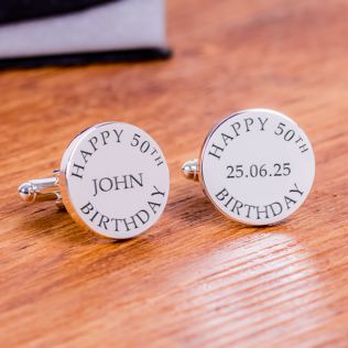 Happy 50th Birthday Cufflinks - Silver Finish Product Image