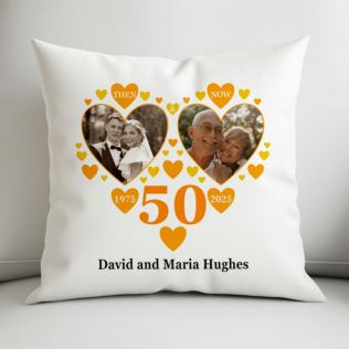 Personalised Then and Now Golden Anniversary Photo Cushion Product Image