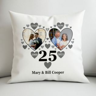 Personalised Then and Now Silver Anniversary Photo Cushion Product Image