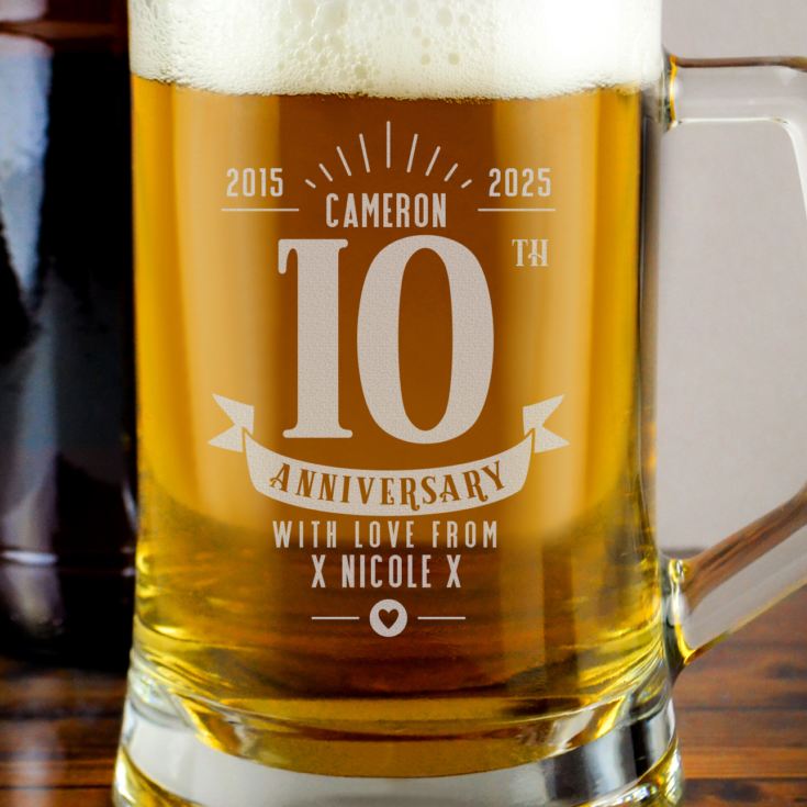 Personalised 10th Anniversary Glass Tankard product image