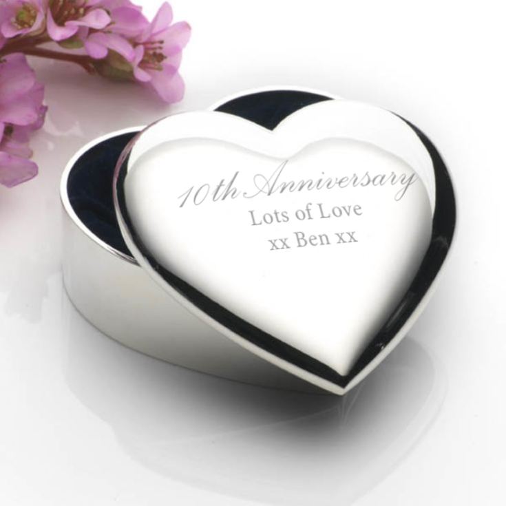 Personalised 10th Anniversary Silver Plated Heart Trinket Box product image