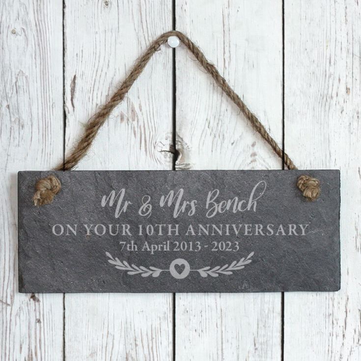 Personalised 10th Anniversary Hanging Slate Plaque product image