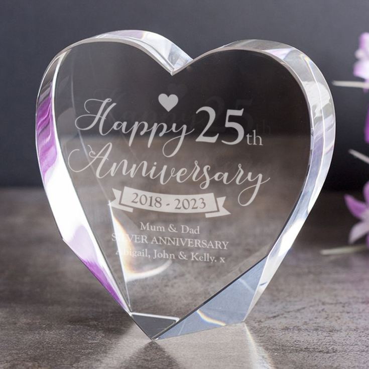 Personalised 25th Anniversary Stand Up Optical Crystal Heart product image