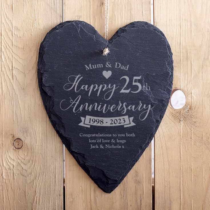 Personalised 25th Anniversary Slate Hanging Heart product image