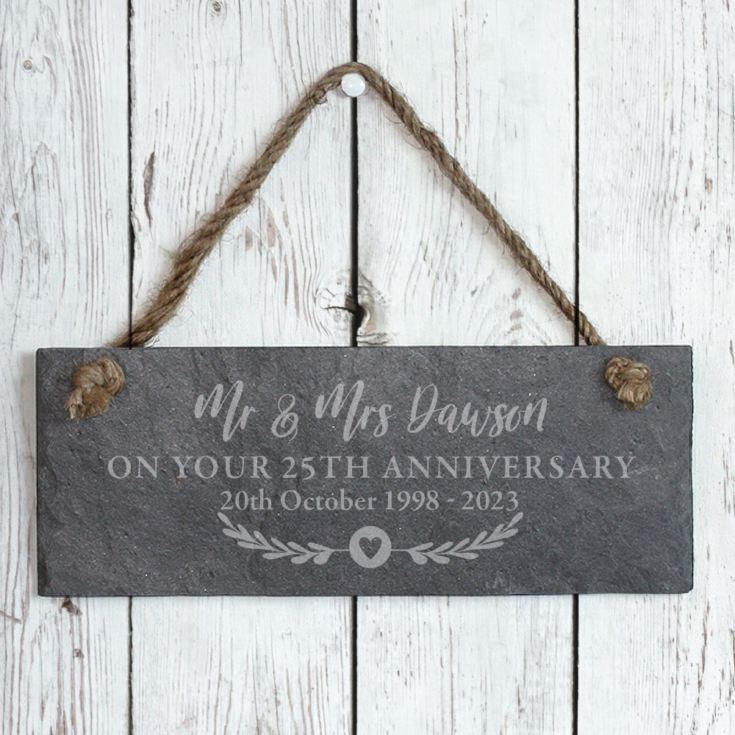 Personalised 25th Anniversary Hanging Slate Plaque product image