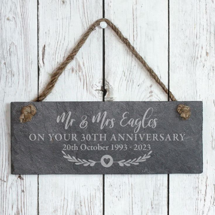 Personalised 30th Anniversary Hanging Slate Plaque product image