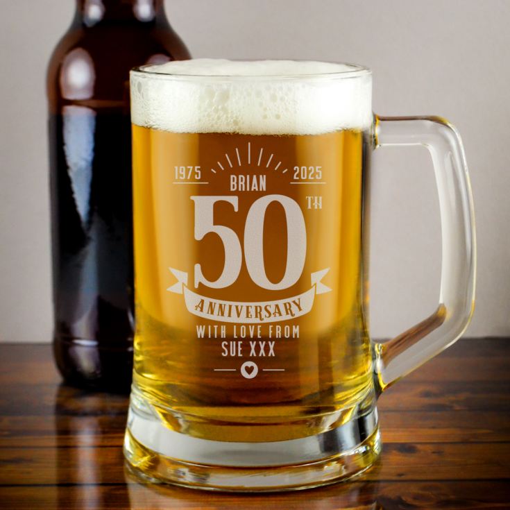 Personalised 50th Anniversary Glass Tankard product image