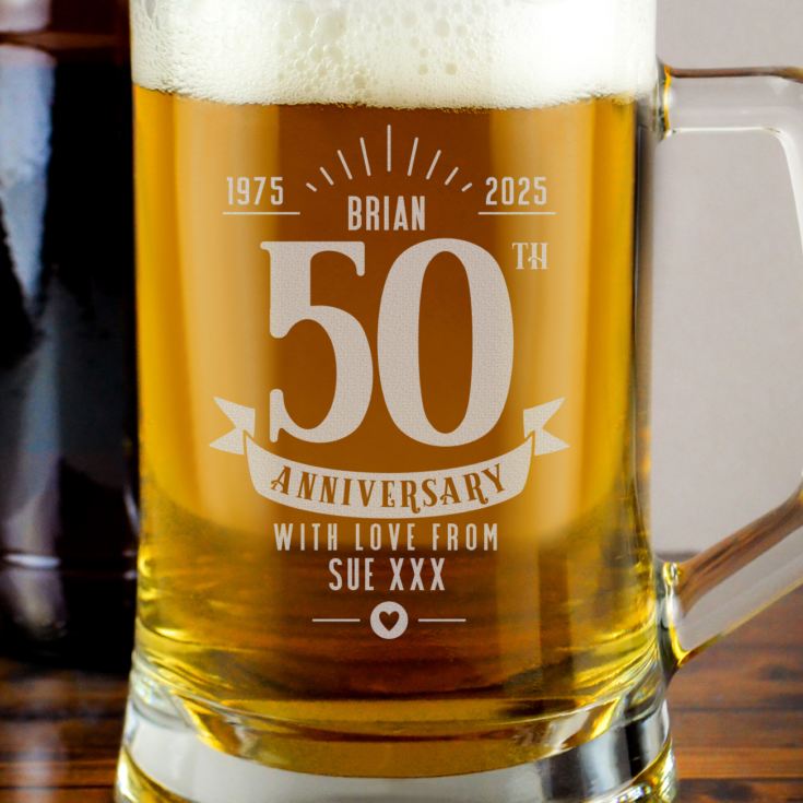 Personalised 50th Anniversary Glass Tankard product image