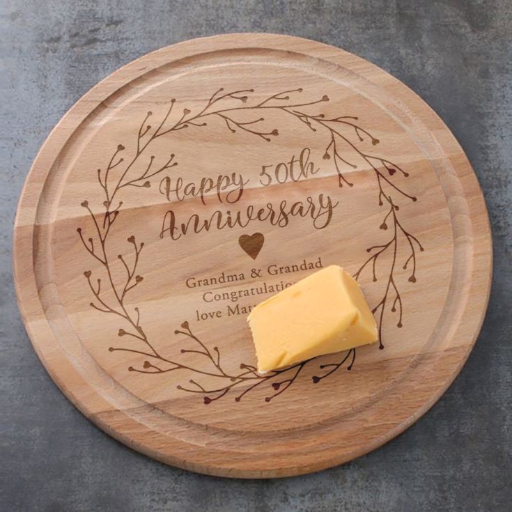 Engraved 50th Anniversary Round Chopping Board product image