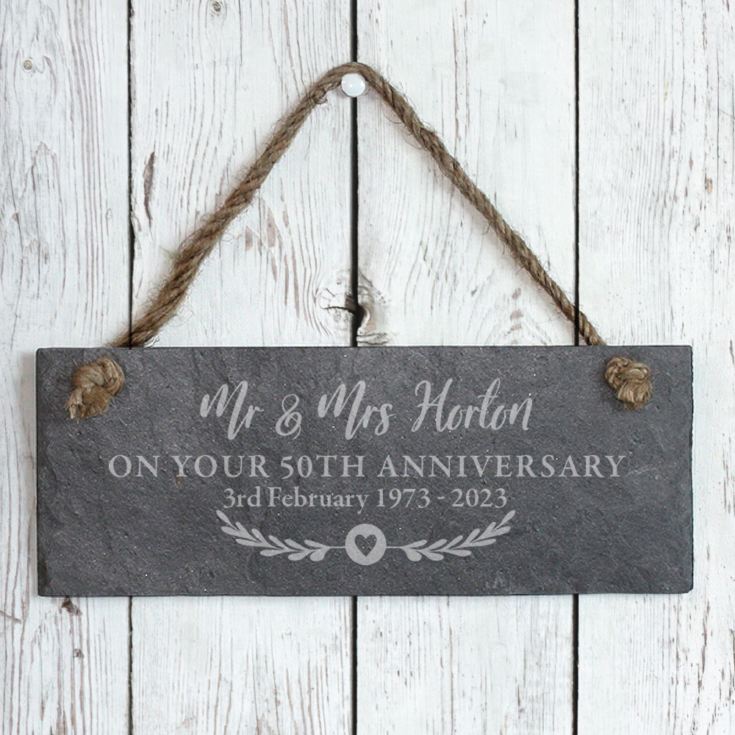 Personalised 50th Anniversary Hanging Slate Plaque product image