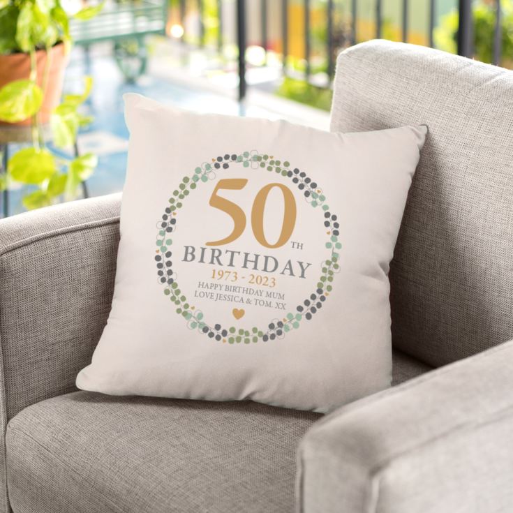 Personalised Luxury 50th Birthday Beige Cushion product image