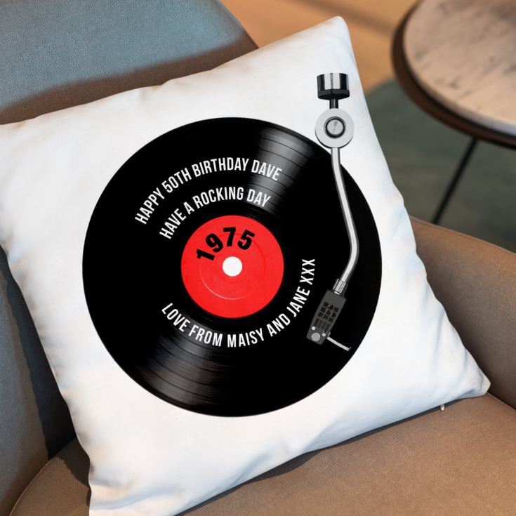 Personalised 50th Birthday Retro Record Cushion product image