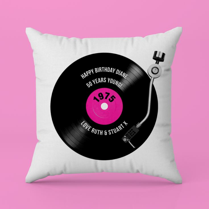 Personalised 50th Birthday Retro Record Cushion product image