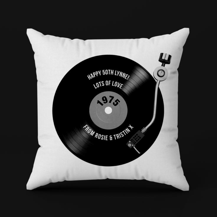 Personalised 50th Birthday Retro Record Cushion product image