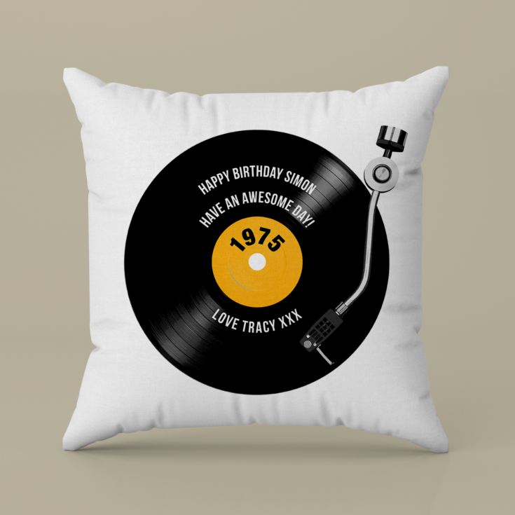 Personalised 50th Birthday Retro Record Cushion product image