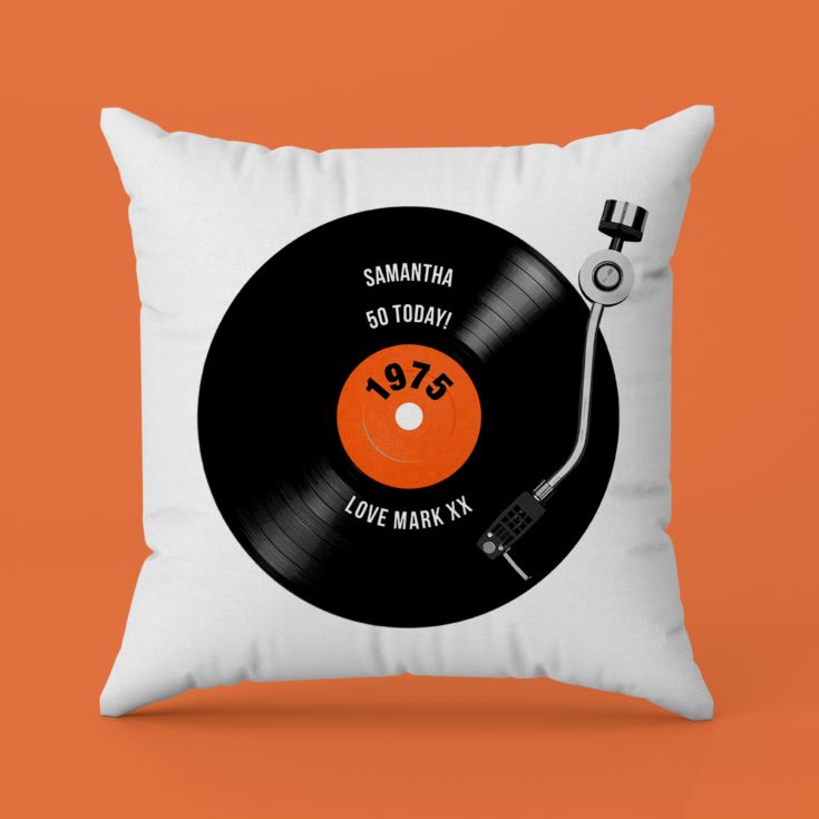 Personalised 50th Birthday Retro Record Cushion product image