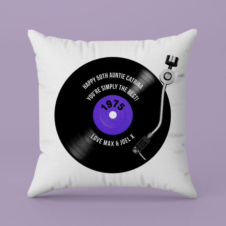 Personalised 50th Birthday Retro Record Cushion product image