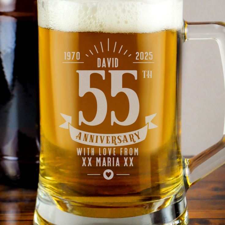 Personalised 55th Anniversary Glass Tankard product image