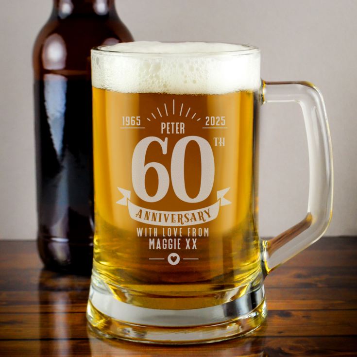 Personalised 60th Anniversary Glass Tankard product image